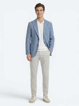 Mavi Desenli Modern Fit Keten Karışımlı Ceket