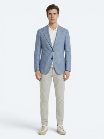 Mavi Desenli Modern Fit Keten Karışımlı Ceket