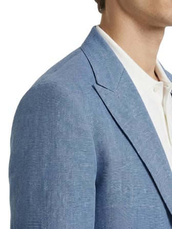 Mavi Desenli Modern Fit Keten Karışımlı Ceket