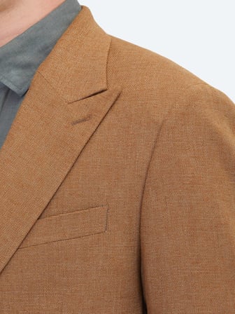 Kahverengi Desenli Modern Fit Keten Karışımlı Ceket
