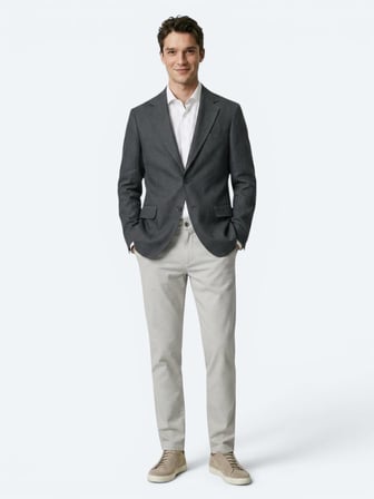 Petrol Düz Modern Fit Keten Karışımlı Ceket