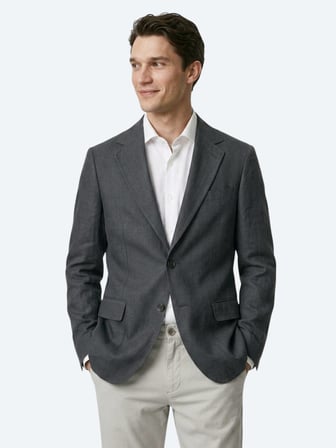 Petrol Düz Modern Fit Keten Karışımlı Ceket