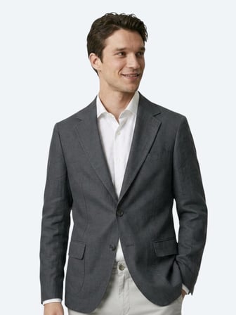 Petrol Düz Modern Fit Keten Karışımlı Ceket
