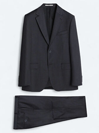 Gri Modern Fit Yün Karışımlı Takım Elbise