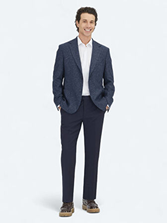 Lacivert Mikro Modern Fit %100 Yün Ceket