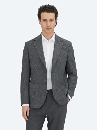 Gri Mikro Modern Fit %100 Yün Ceket