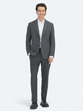 Gri Mikro Modern Fit %100 Yün Ceket