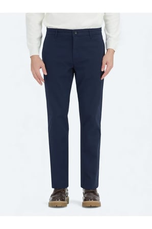 Lacivert Düz Dokuma Regular Fit Casual Pamuk Karışımlı Pantolon
