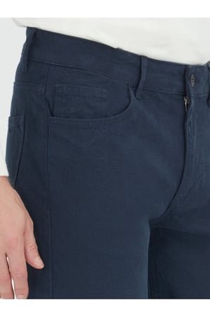 Lacivert Düz Dokuma Slim Fit Spor Pamuk Karışımlı Pantolon