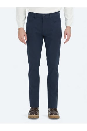 Lacivert Düz Dokuma Slim Fit Spor Pamuk Karışımlı Pantolon