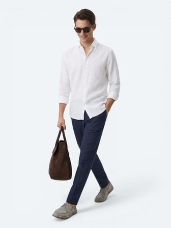 Beyaz Düz Regular Fit Uzun Dokuma Casual Pamuk Karışımlı Gömlek