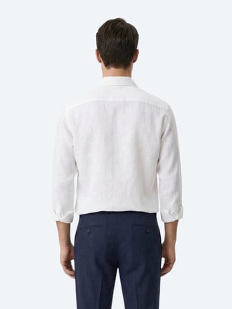 Beyaz Düz Regular Fit Uzun Dokuma Casual Pamuk Karışımlı Gömlek