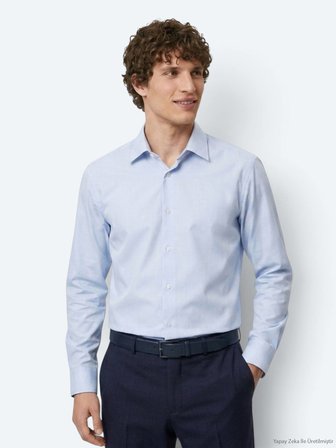 Mavi Düz Regular Fit Uzun Casual Gömlek