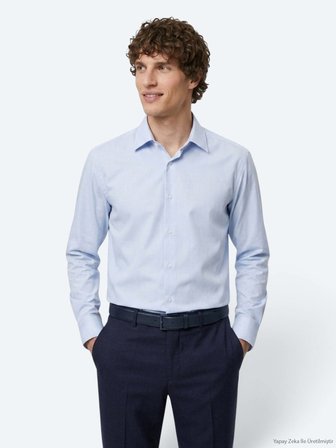 Mavi Düz Regular Fit Uzun Casual Gömlek