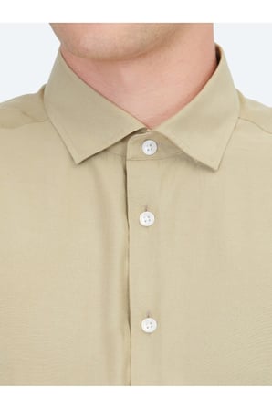 Yağ Yeşili Regular Fit Dokuma Casual Gömlek