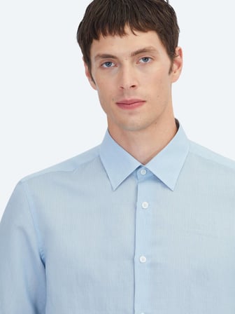 Mavi Çizgili Regular Fit Dokuma Casual Gömlek