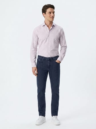 Açık Mavi Kareli Regular Fit Uzun Casual Gömlek