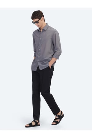 Antrasit Çizgili Oversize Fit Dokuma Casual Gömlek