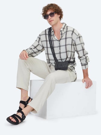 Bej Oversize Fit Dokuma Casual Gömlek
