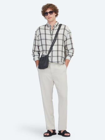 Bej Oversize Fit Dokuma Casual Gömlek