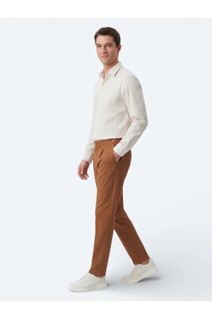 Safran Çizgili Regular Fit Dokuma Casual Gömlek