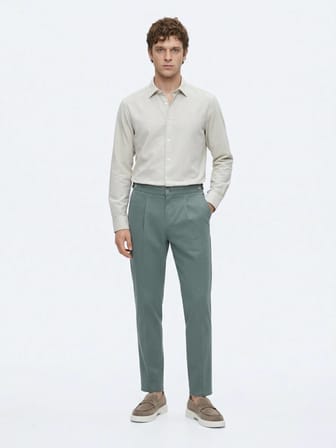 Mint Düz Dokuma Regular Fit Casual Pamuk Karışımlı Pantolon