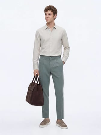 Mint Düz Dokuma Regular Fit Casual Pamuk Karışımlı Pantolon