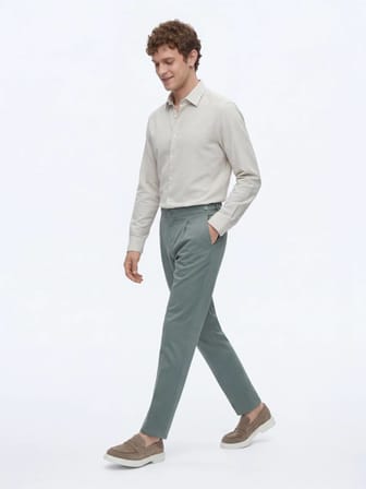 Mint Düz Dokuma Regular Fit Casual Pamuk Karışımlı Pantolon