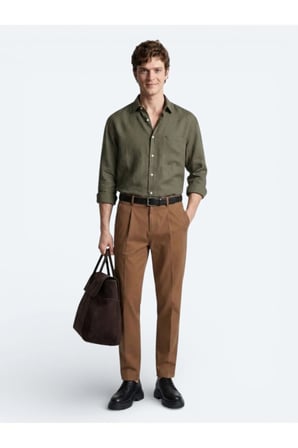 Bakır Düz Dokuma Regular Fit Casual Pamuk Karışımlı Pantolon