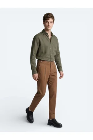 Bakır Düz Dokuma Regular Fit Casual Pamuk Karışımlı Pantolon
