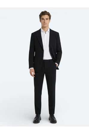Siyah Çizgili Modern Fit Takım Elbise