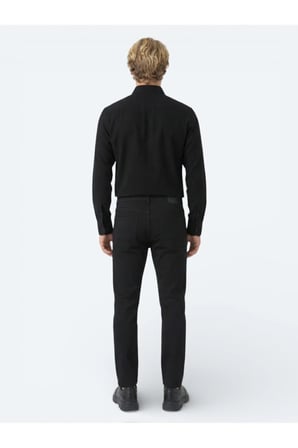 Siyah Düz Dokuma Slim Fit Spor Pamuk Karışımlı Pantolon