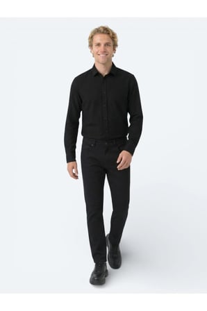 Siyah Düz Dokuma Slim Fit Spor Pamuk Karışımlı Pantolon