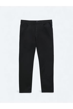 Siyah Düz Dokuma Slim Fit Spor Pamuk Karışımlı Pantolon