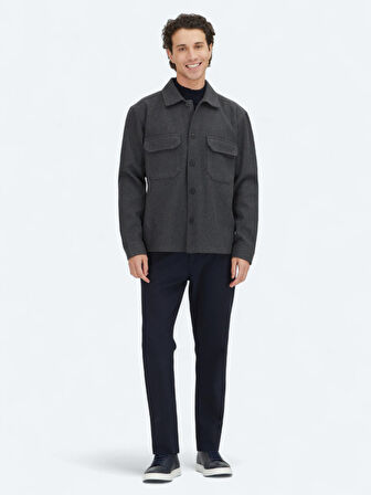 Antrasit Düz Regular Fit Dokuma Overshırt