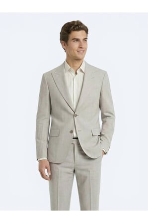 Vizon Desenli Modern Fit Yün Karışımlı Takım Elbise