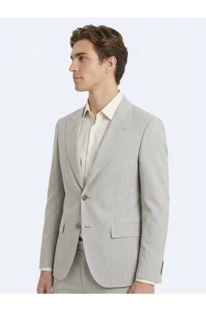 Vizon Desenli Modern Fit Yün Karışımlı Takım Elbise