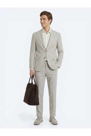 Vizon Desenli Modern Fit Yün Karışımlı Takım Elbise