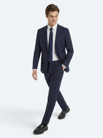 Lacivert Potikare Modern Fit %100 Yün Takım Elbise