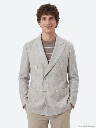 Açık Kahve Desenli Modern Fit Yün Karışımlı Ceket