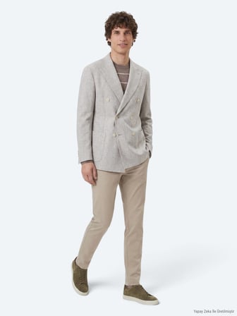 Açık Kahve Desenli Modern Fit Yün Karışımlı Ceket