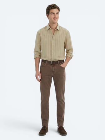 Kahverengi Regular Fit Denim %100 Pamuk Pantolon