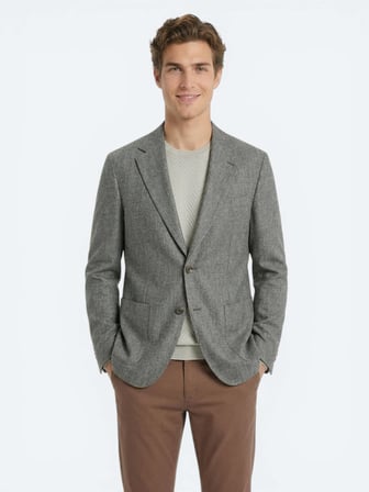 Haki Desenli Modern Fit Keten Karışımlı Ceket