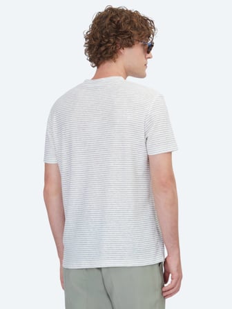 Gri Çizgili %100 Keten T-Shirt