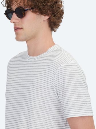 Gri Çizgili %100 Keten T-Shirt