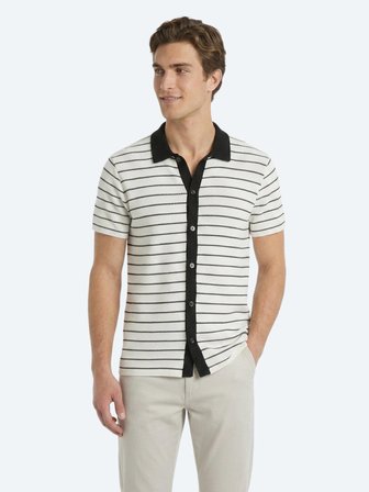 Ekru Çizgili Regular Fit Kısa Casual Pamuk Karışımlı Gömlek