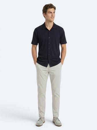 Lacivert Çizgili Regular Fit Kısa Casual Gömlek