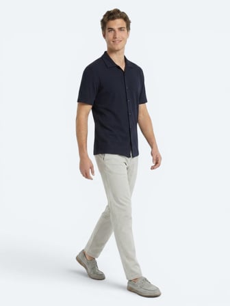 Lacivert Çizgili Regular Fit Kısa Casual Gömlek