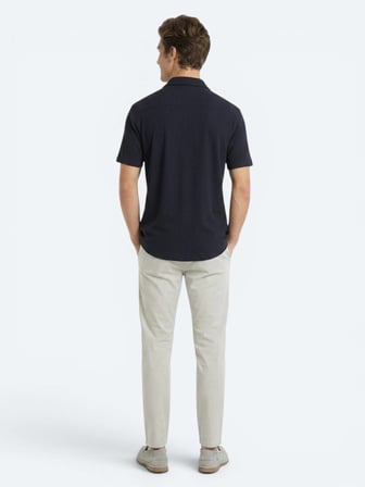 Lacivert Çizgili Regular Fit Kısa Casual Gömlek