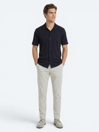 Lacivert Çizgili Regular Fit Kısa Casual Gömlek